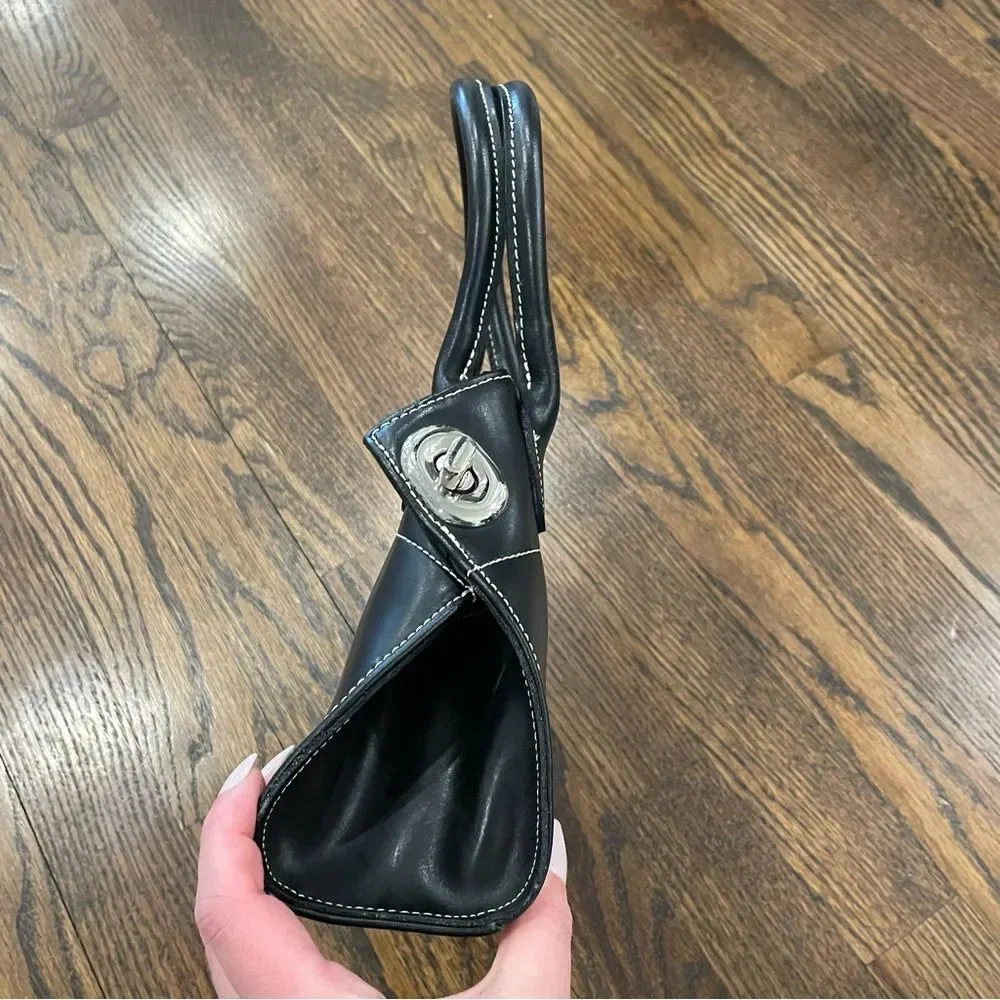 PRIVILEGE PARIS Black Leather Twist-Lock Mini Bag